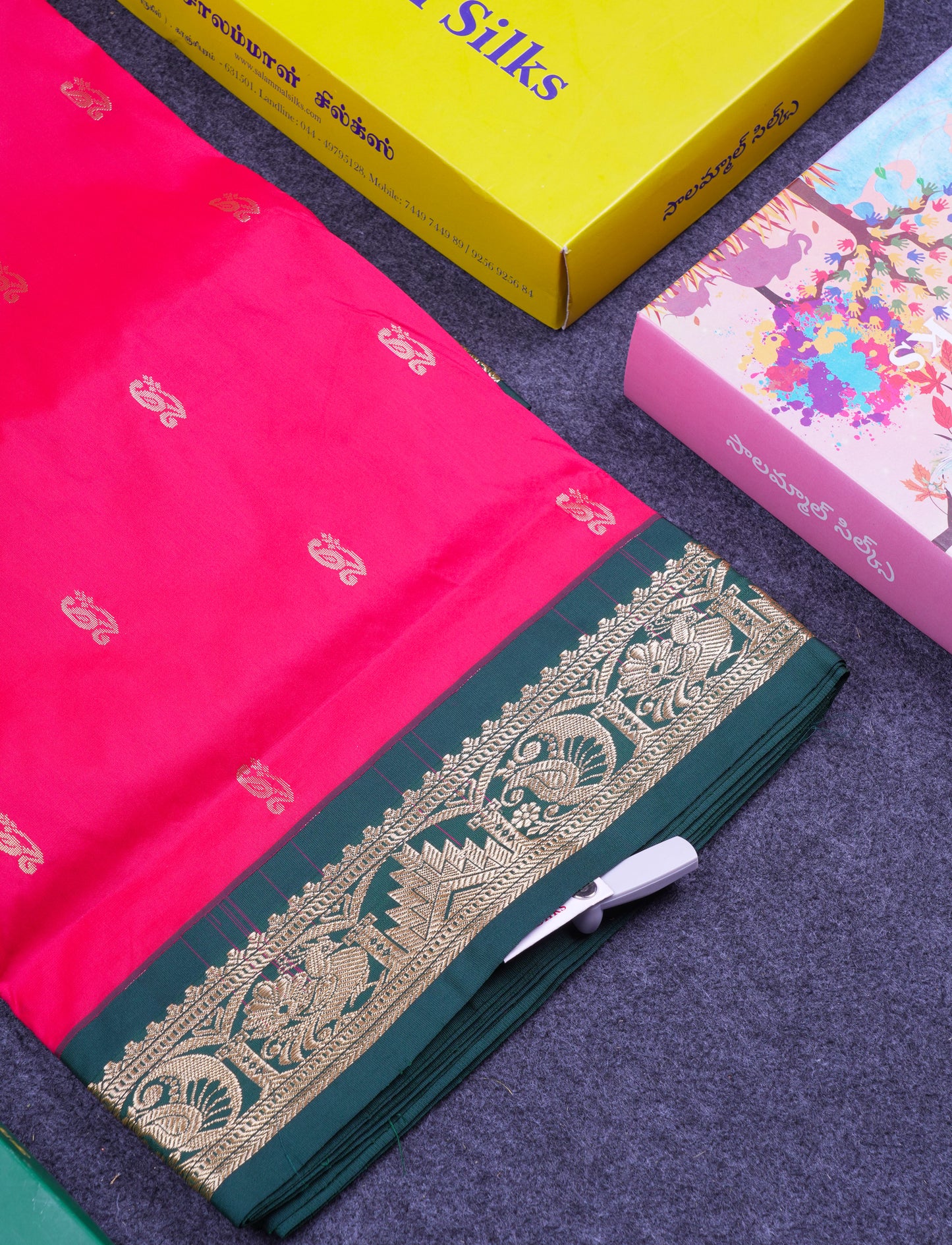 11 Yards Semi Silk Saree Dual Tone Red with Contrast Bottle Green Traditional Border
