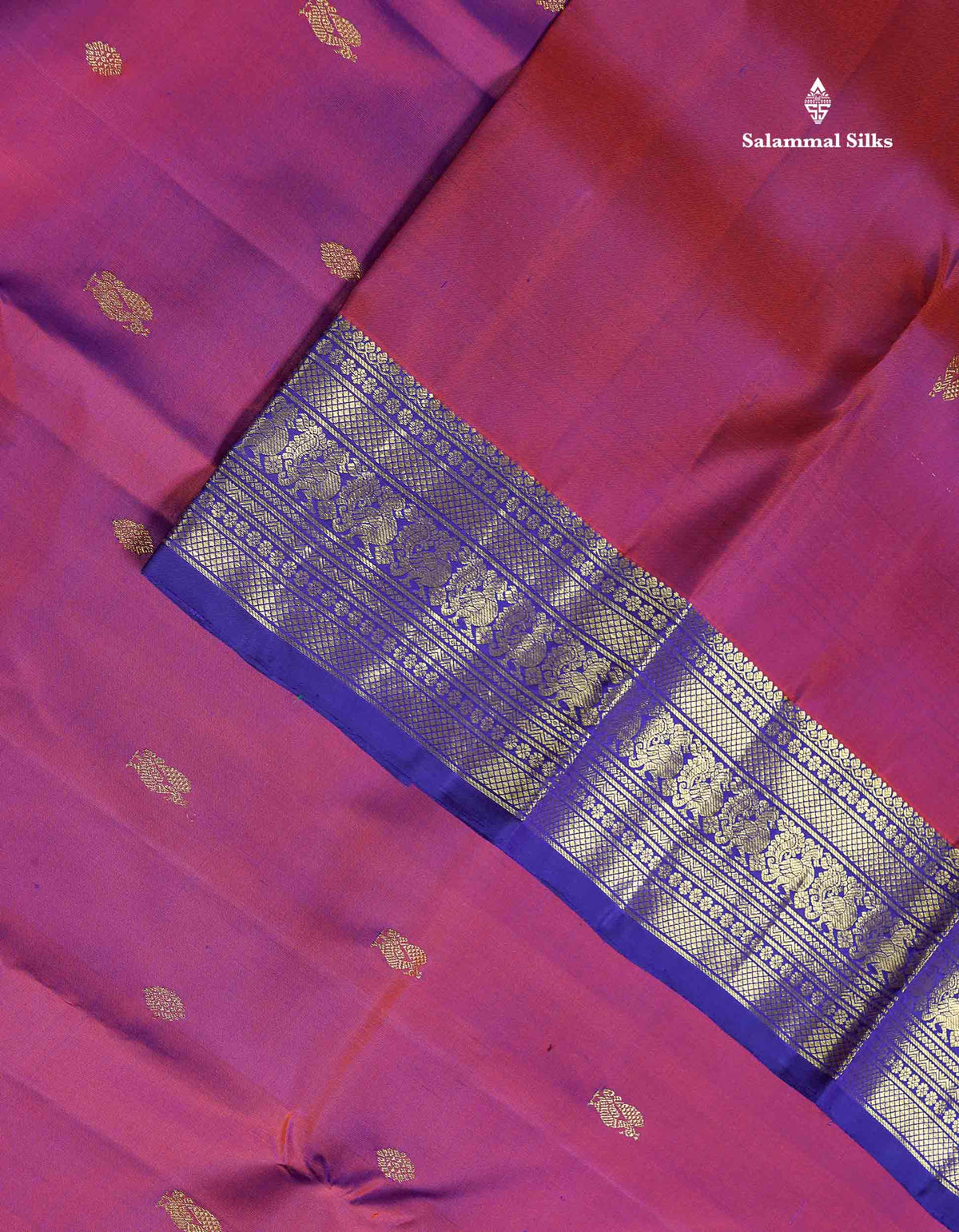Pure Kanjivaram Silk Saree - Dual Tone Purple Colour Body Zari Butta & Contrast Violet Traditional Border