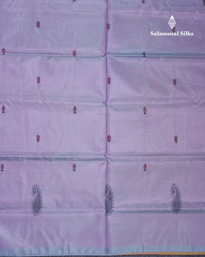 Light Lavender Thread work Buttas Banana Pinth Saree (Vaazhainaar Pattu) With Contrast Sandal Blouse