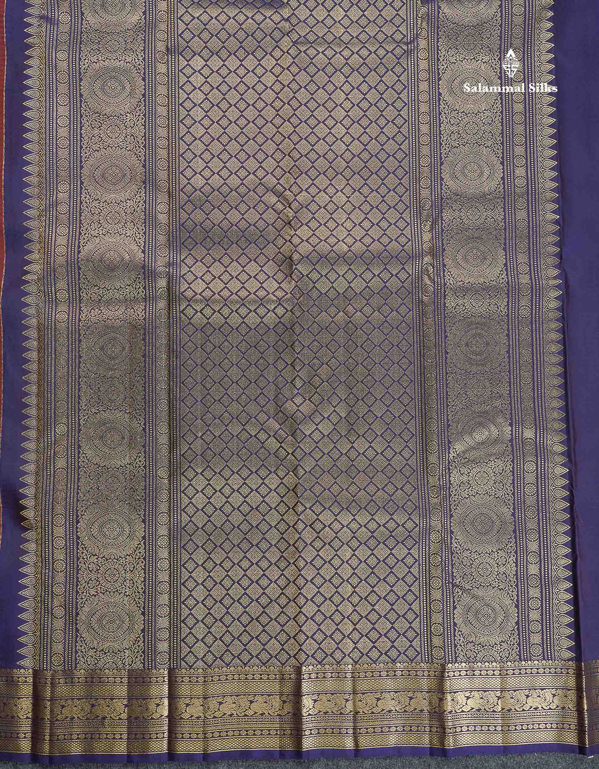 Pure Kanjivaram Silk Saree - Dual Tone Purple Colour Body Zari Butta & Contrast Violet Traditional Border