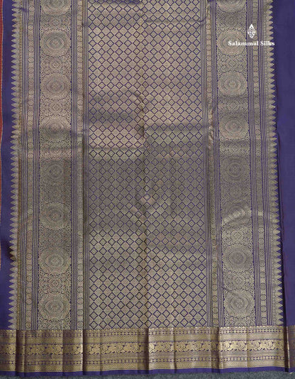 Pure Kanjivaram Silk Saree - Dual Tone Purple Colour Body Zari Butta & Contrast Violet Traditional Border