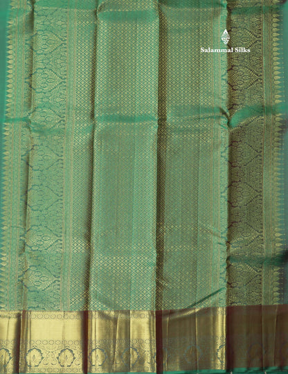 Dual Tone Sea Green Bridal Pure Kanjivaram Silk Saree With Self Border