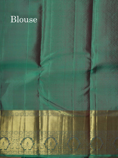 Dual Tone Sea Green Bridal Pure Kanjivaram Silk Saree With Self Border