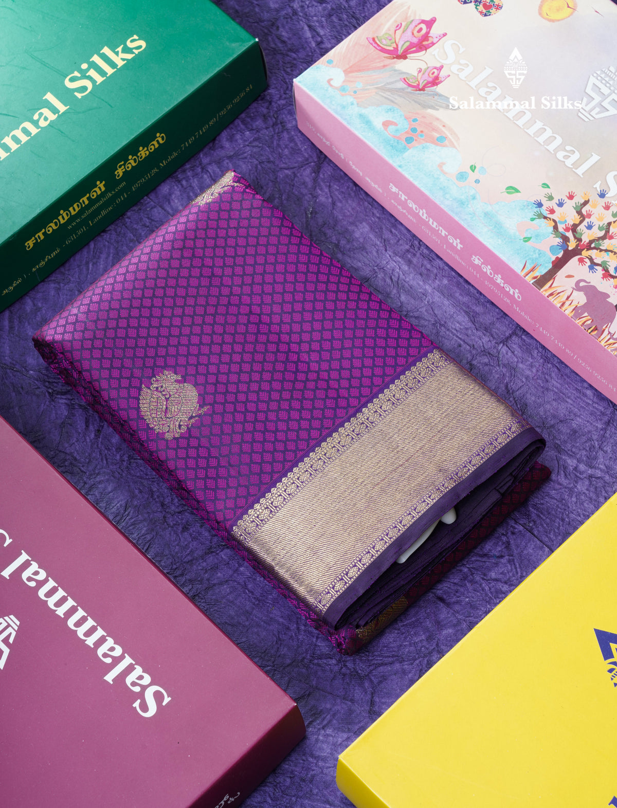 Violet Pure Kanjivaram Silk Saree Pure Zari with Beautiful Border