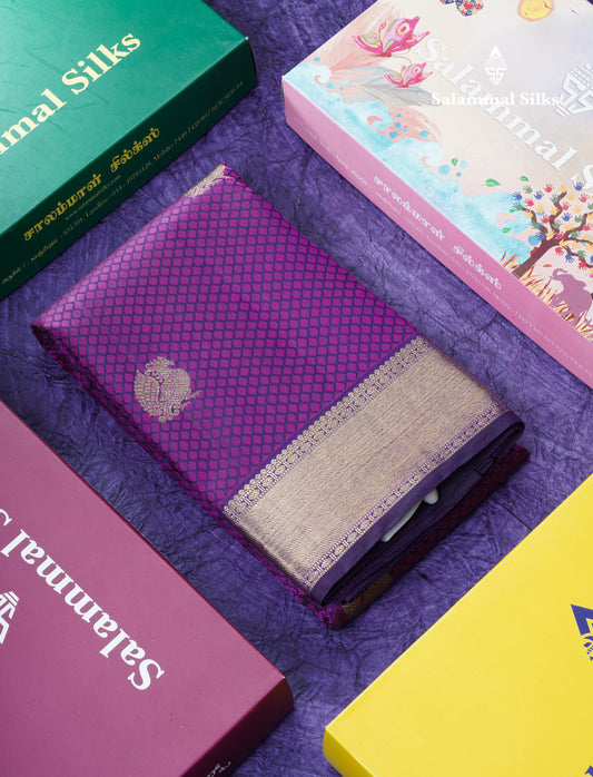 Violet Pure Kanjivaram Silk Saree Pure Zari with Beautiful Border