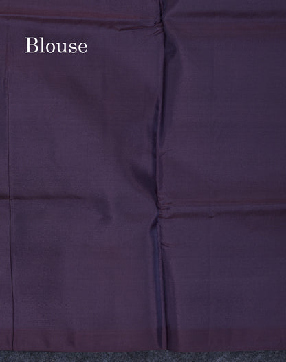 Light Parrot Green Thread work Buttas Banana Pinth Saree (Vaazhainaar Pattu) With Contrast Dark Violet Blouse