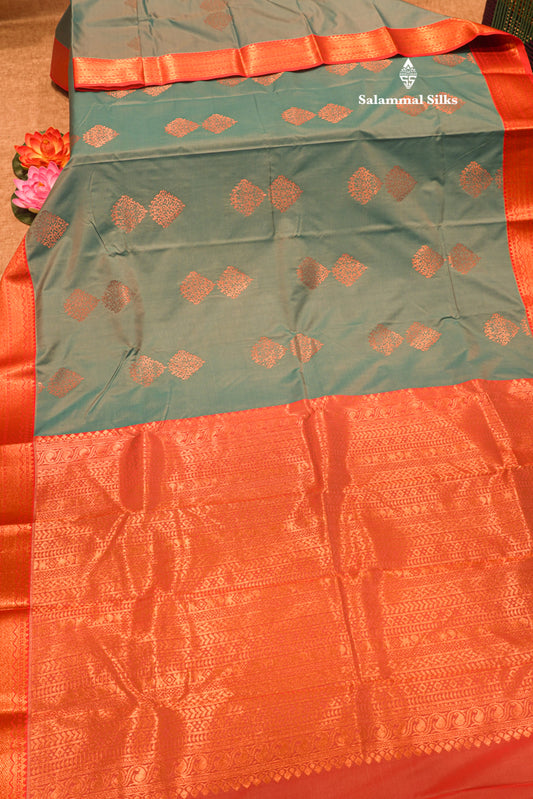 Pastel Blue Colour Semi Silk Saree With Maroon Border