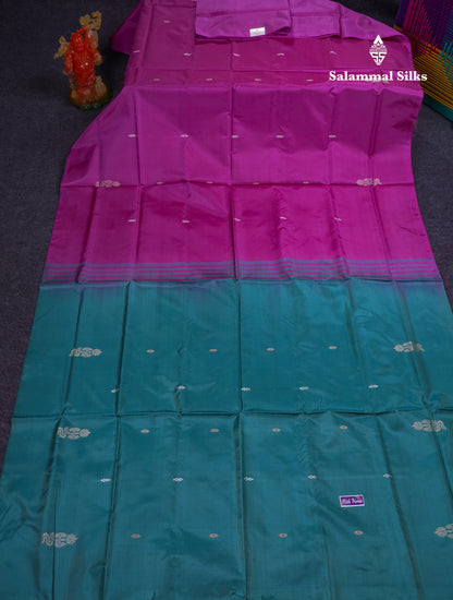 Vadamalli Thread work Buttas Banana Pinth Saree (Vaazhainaar Pattu) With Contrast Peacock Green Blouse