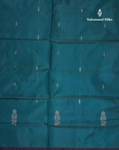Vadamalli Thread work Buttas Banana Pinth Saree (Vaazhainaar Pattu) With Contrast Peacock Green Blouse