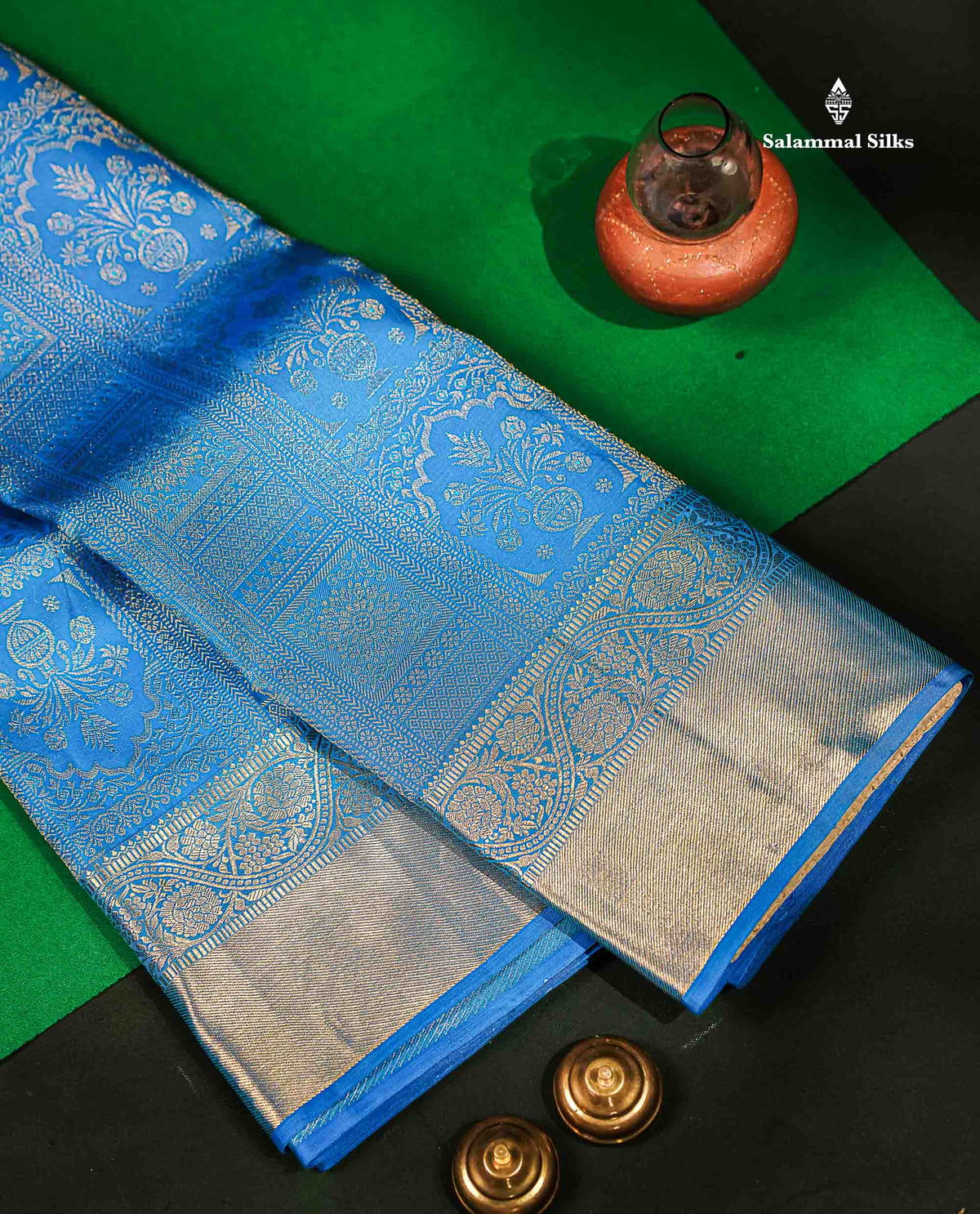 Beautiful Blue Bridal Pure Kanjivaram Silk Saree With Traditional Border