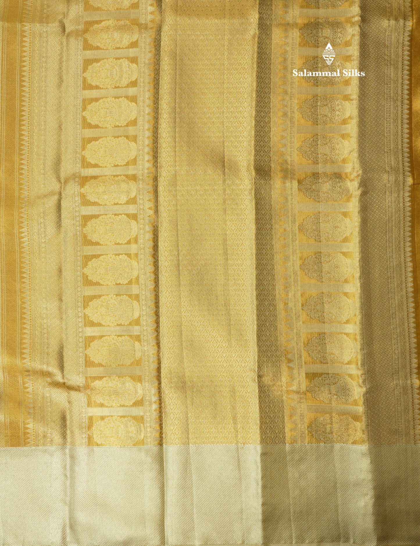 Gold Tissue Bridal Pure Kanjivaram Silk Saree With Contrast Cream Sandal Border