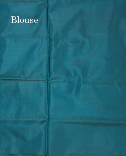 Vadamalli Thread work Buttas Banana Pinth Saree (Vaazhainaar Pattu) With Contrast Peacock Green Blouse