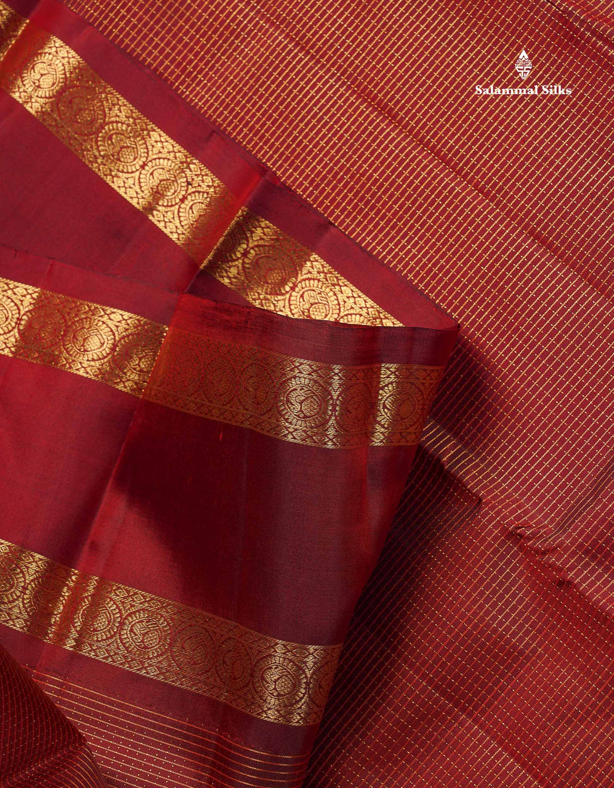 Pure Kanjivaram Silk Saree - Maroon Colour Body Tiny Checks With Traditional Gap Border