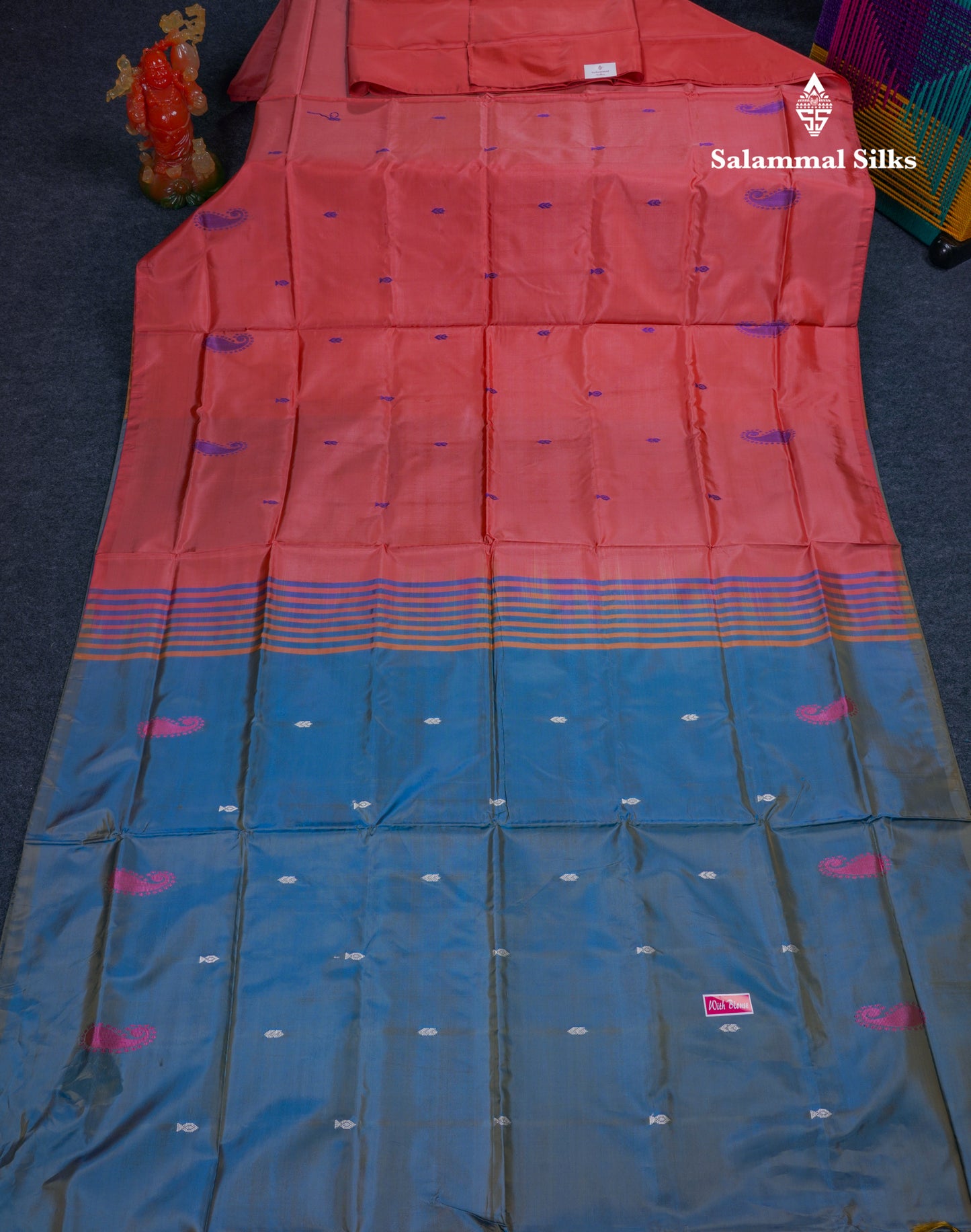 Pink Thread work Buttas Banana Pinth Saree (Vaazhainaar Pattu) With Contrast Violet Blouse
