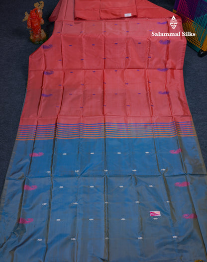 Pink Thread work Buttas Banana Pinth Saree (Vaazhainaar Pattu) With Contrast Violet Blouse