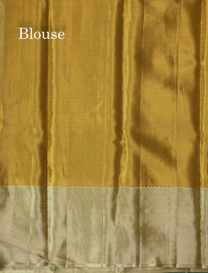 Gold Tissue Bridal Pure Kanjivaram Silk Saree With Contrast Cream Sandal Border