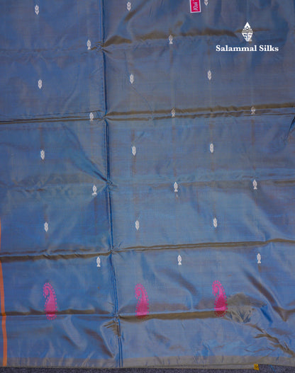 Pink Thread work Buttas Banana Pinth Saree (Vaazhainaar Pattu) With Contrast Violet Blouse