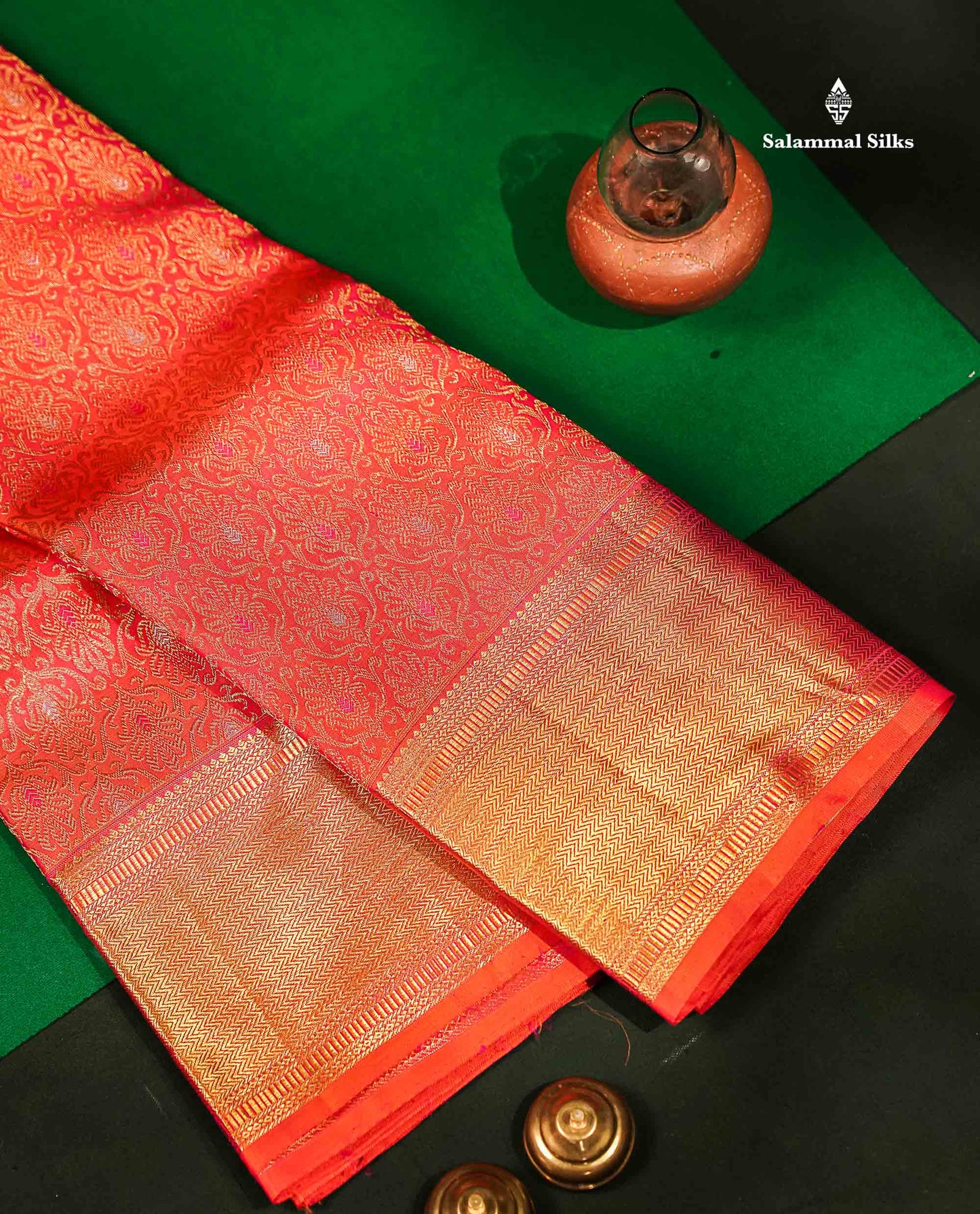 Beautiful Dual Tone Pinkish Orange Menakari Work Bridal Pure Kanjivaram Silk Saree With Traditional Border