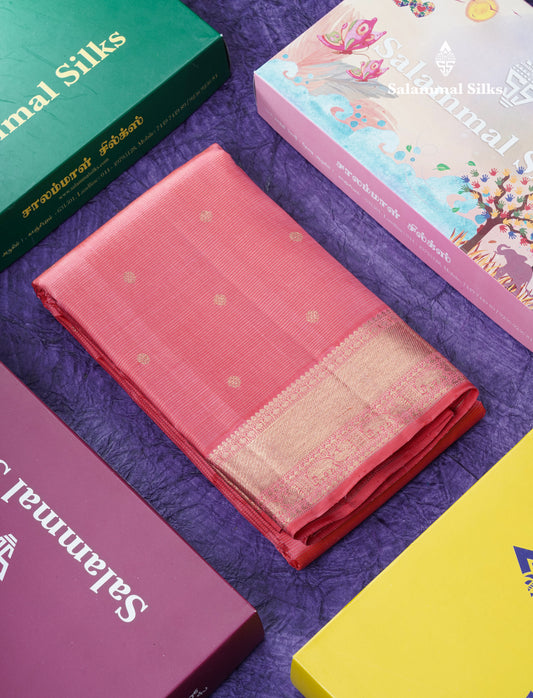 Pink Traditional Vairaoosi And Buttas Pure Kanjivaram Silk Saree Pure Zari with Self Border