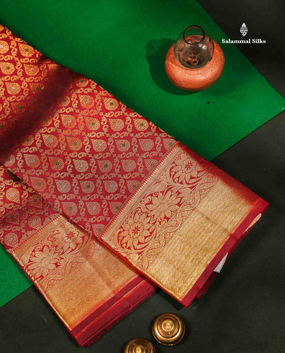 Beautiful Dark Maroon Bridal Menakari Work Pure Kanjivaram Silk Saree With Traditional Border