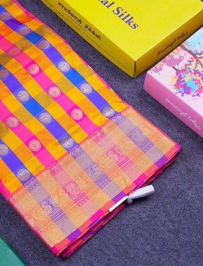 9.5 Yards Semi Silk Saree Paalum Pazham Checks With Traditional Border