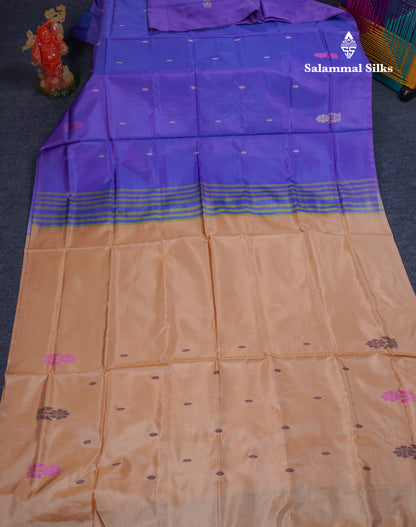 Dual Tone Violet Thread work Buttas Banana Pinth Saree (Vaazhainaar Pattu) With Contrast Sandal Blouse