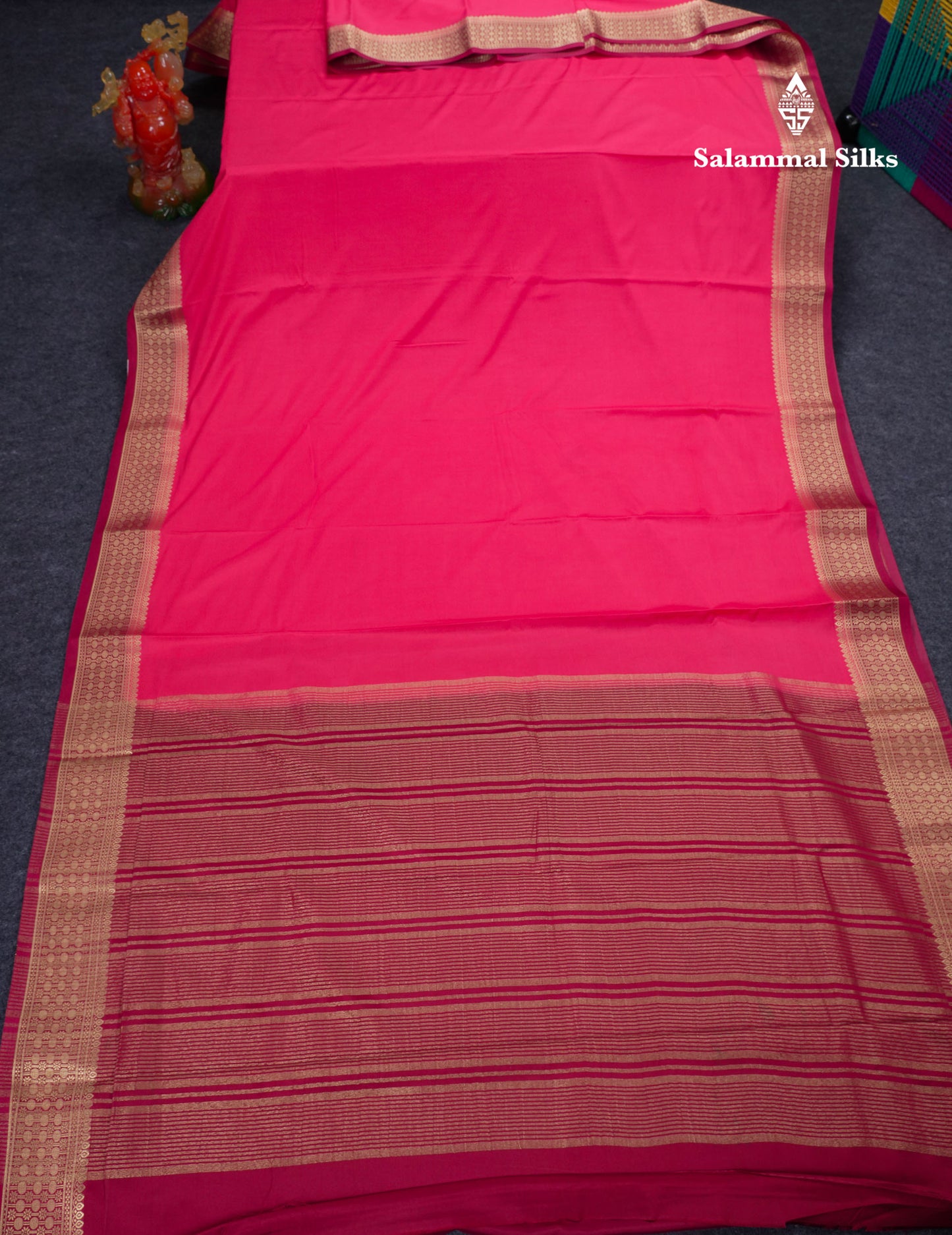Beautiful Cream Sandal Plain Semi Mysore Silk Saree With Contrast Dark Maroon Traditional Border