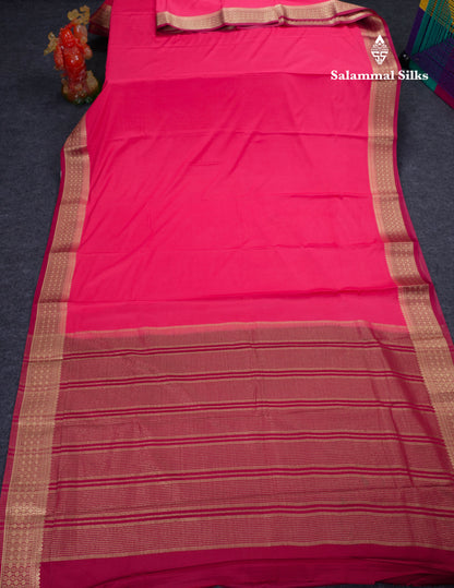 Beautiful Cream Sandal Plain Semi Mysore Silk Saree With Contrast Dark Maroon Traditional Border
