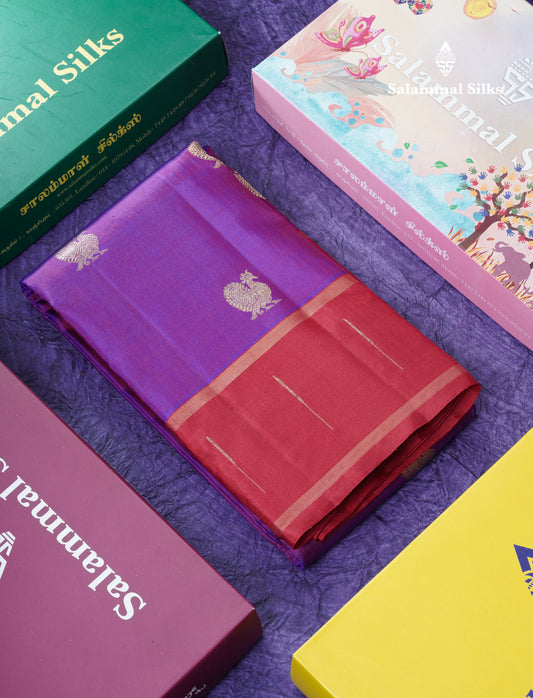 Violet Beautiful Traditional Buttas Pure Kanjivaram Silk Saree Pure Zari with Maroon Border