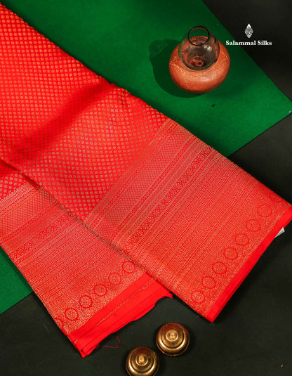 Beautiful Chilly Red Bridal Pure Kanjivaram Silk Saree With Traditional Border