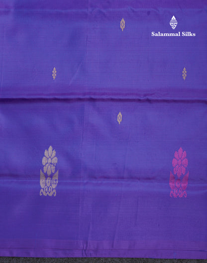 Dual Tone Violet Thread work Buttas Banana Pinth Saree (Vaazhainaar Pattu) With Contrast Sandal Blouse