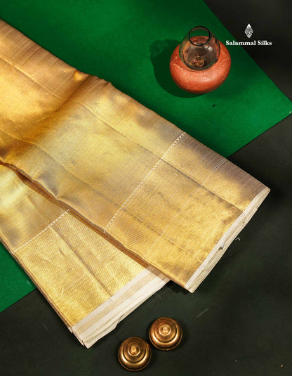 Beautiful Gold Tissue Plain Bridal Pure Kanjivaram Silk Saree With Traditional Border