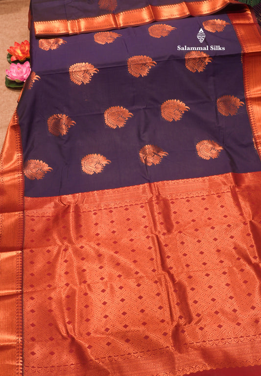 Navy Blue Colour Semi Silk Saree With Maroon Border