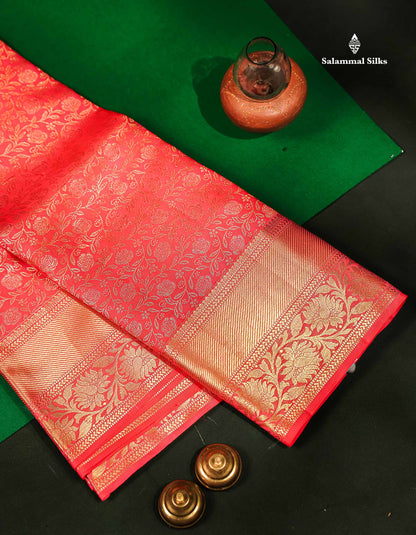 Beautiful Pinkish Peach Bridal Pure Kanjivaram Silk Saree With Traditional Border