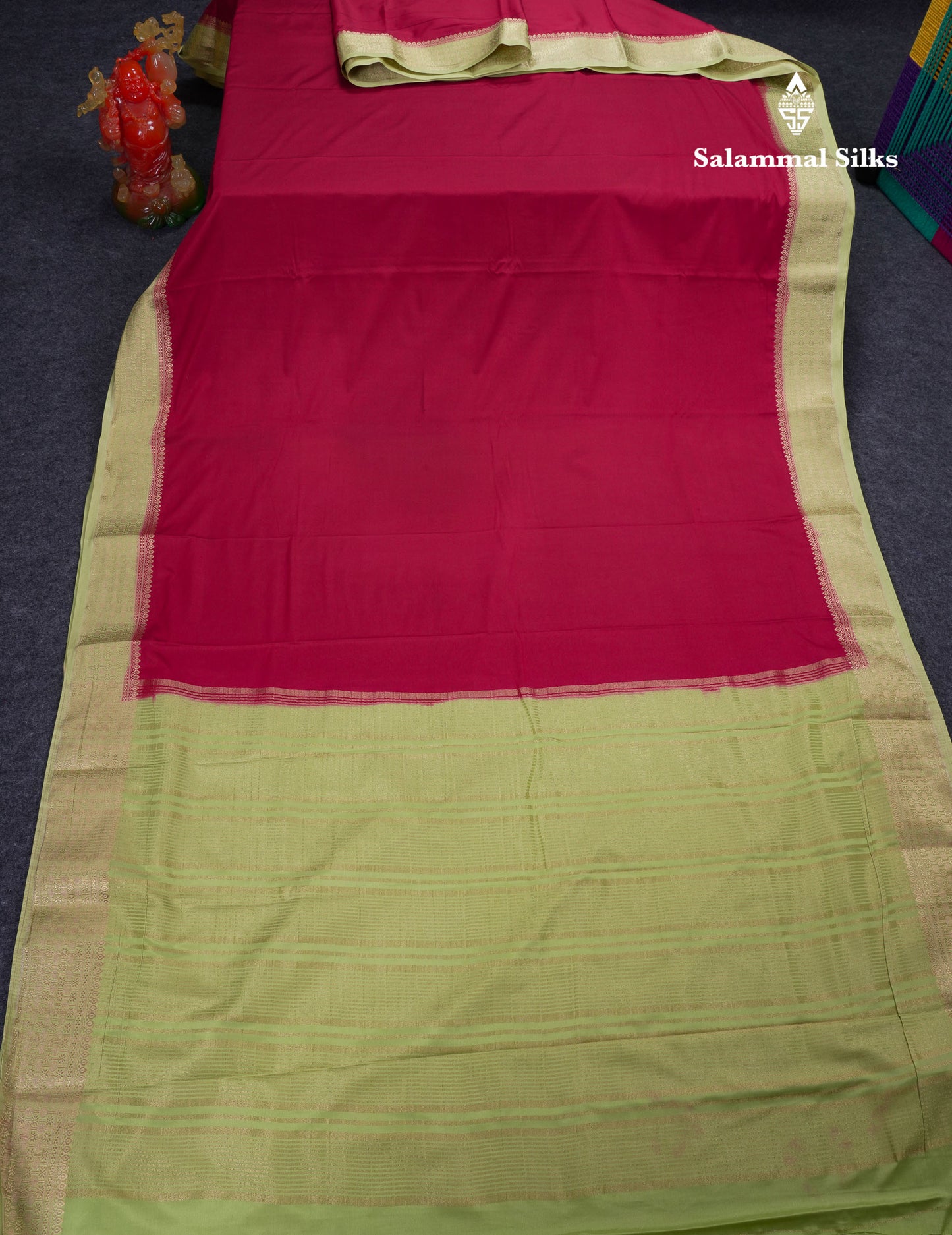 Beautiful Cream Sandal Plain Semi Mysore Silk Saree With Contrast Dark Maroon Traditional Border