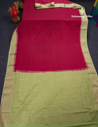 Beautiful Cream Sandal Plain Semi Mysore Silk Saree With Contrast Dark Maroon Traditional Border