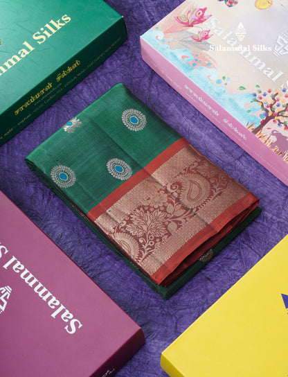 Green Shade Meenakari Work Puremix Silk Saree With Contrast Reddish Maroon Border