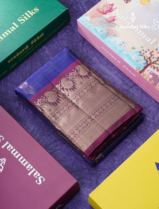 Violet Puremix Silk Saree With Contrast Magenta Traditional Border