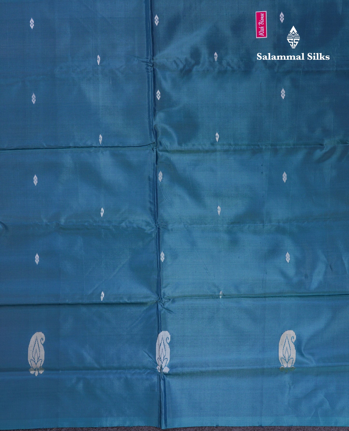 Brown Thread work Buttas Banana Pinth Saree (Vaazhainaar Pattu) With Contrast Ramar Blue Blouse
