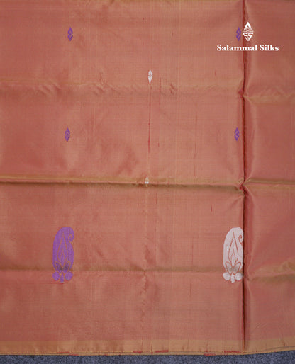 Brown Thread work Buttas Banana Pinth Saree (Vaazhainaar Pattu) With Contrast Ramar Blue Blouse