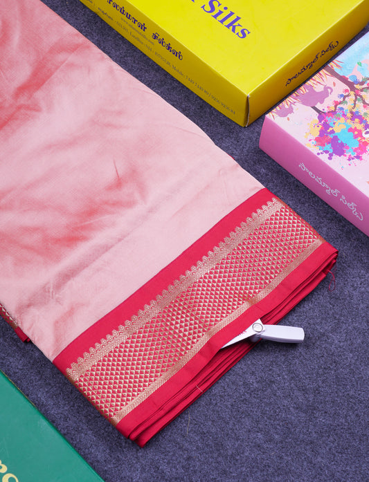 9.5 Yards Semi Silk Saree Light Chocolate with Contrast Maroon Traditional Border