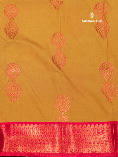 Mustard Yellow Colour Semi Silk Saree With Light Orange Border
