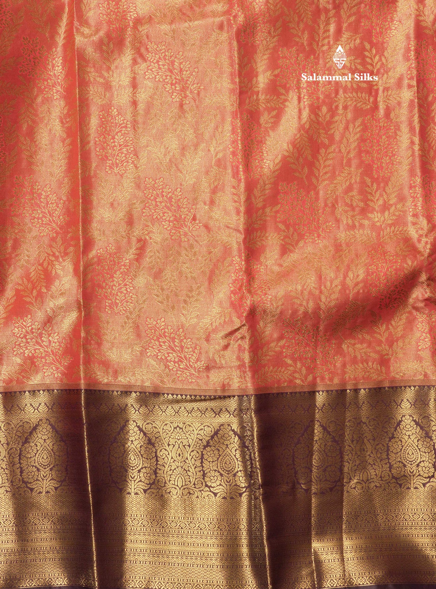 Light Brown Tissue Bridal Semi Silk Saree With Contrast Purple Border