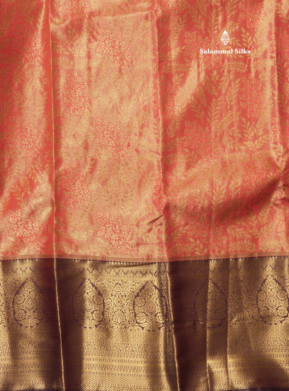 Light Brown Tissue Bridal Semi Silk Saree With Contrast Purple Border