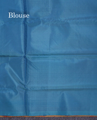 Brown Thread work Buttas Banana Pinth Saree (Vaazhainaar Pattu) With Contrast Ramar Blue Blouse