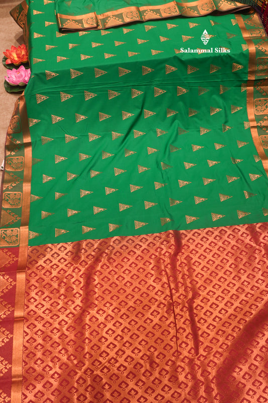 Green Colour Semi Silk Saree With Fancy Border