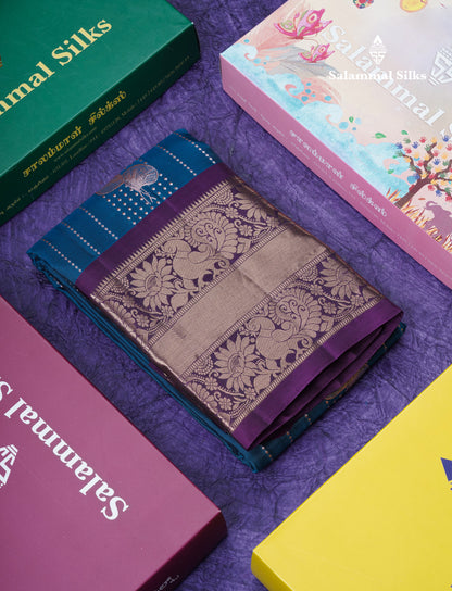 Ramar Blue Puremix Silk Saree With Contrast Purple Long Traditional Border