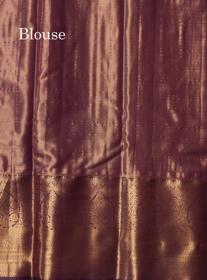 Light Brown Tissue Bridal Semi Silk Saree With Contrast Purple Border