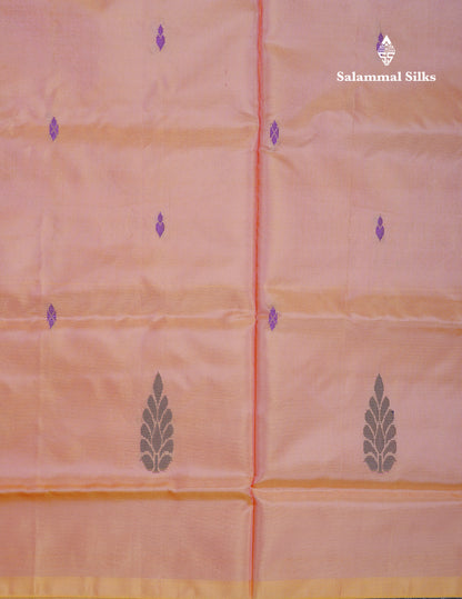 Peach Thread work Buttas Banana Pinth Saree (Vaazhainaar Pattu) With Contrast Grey Blouse