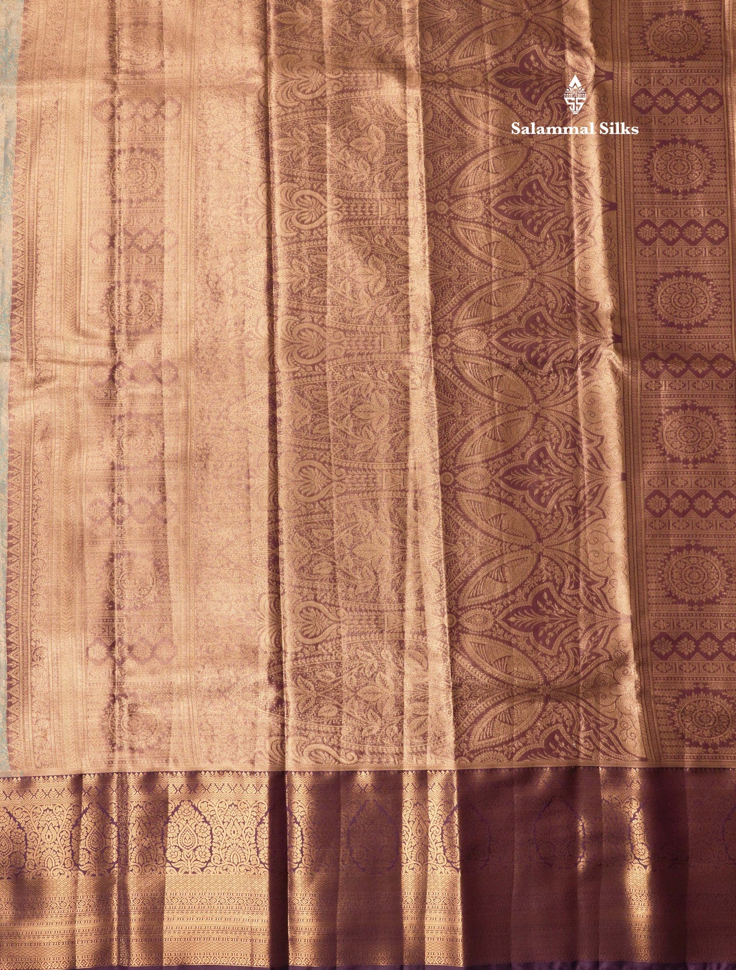 Light Brown Tissue Bridal Semi Silk Saree With Contrast Purple Border